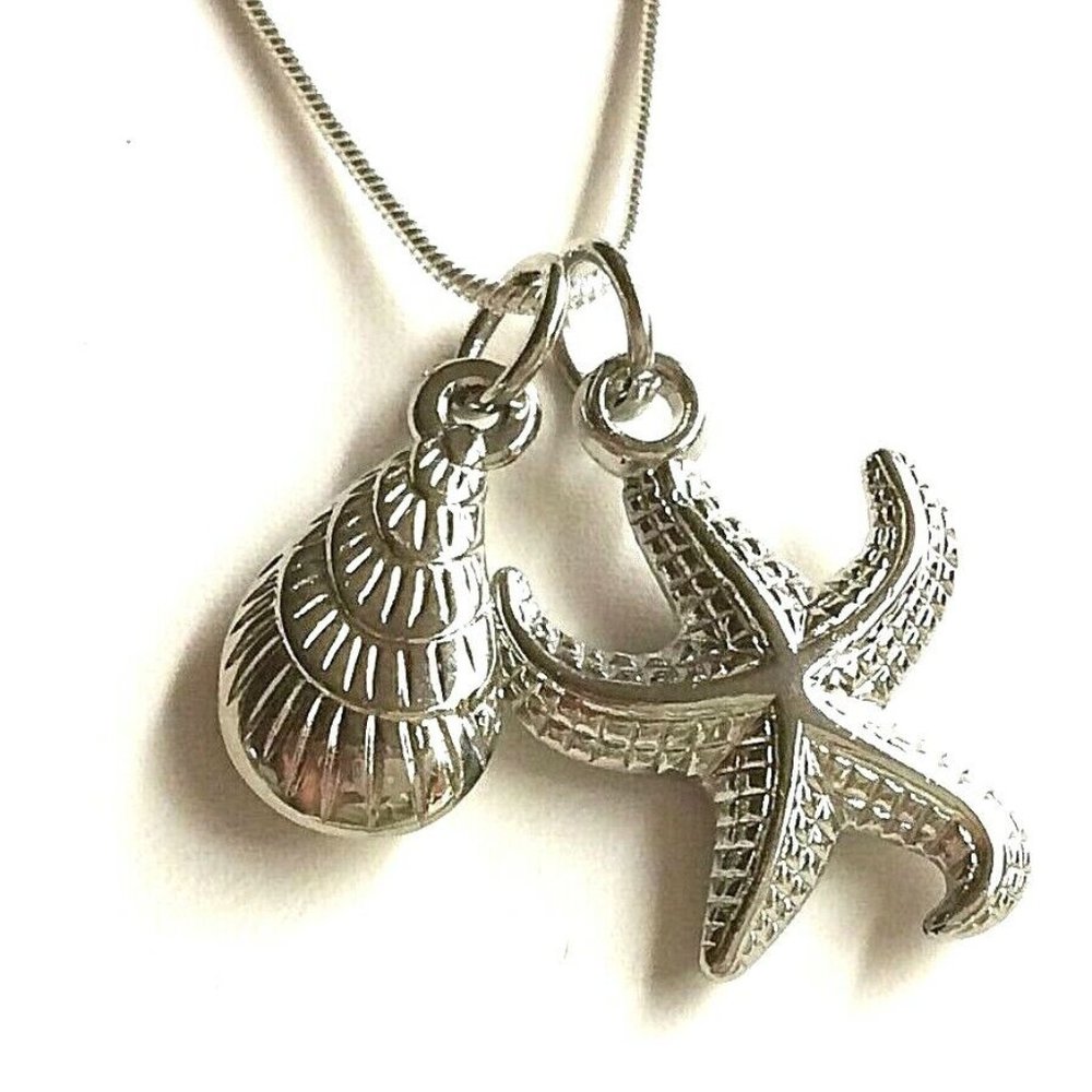 Starfish Sea Life Shell Pendant Necklace 18" Island Nautical Beach Silver Plated